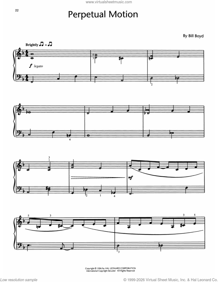 Perpetual Motion sheet music for piano solo (elementary) by Bill Boyd, beginner piano (elementary)