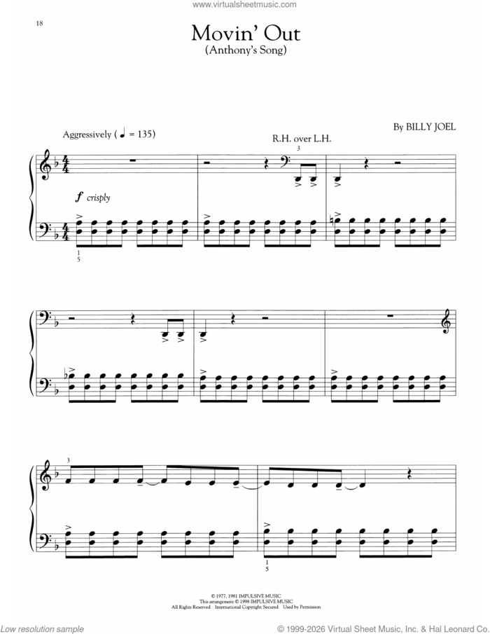 Movin' Out (Anthony's Song) (arr. Phillip Keveren) sheet music for voice and other instruments (E-Z Play) by Billy Joel and Phillip Keveren, easy skill level