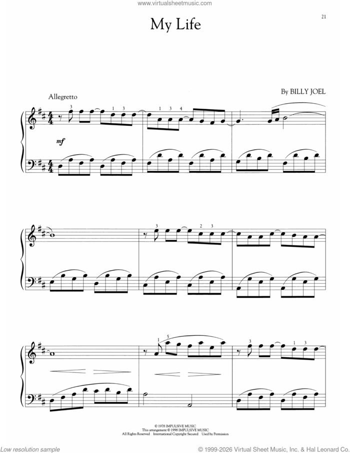 My Life (arr. Phillip Keveren) sheet music for voice and other instruments (E-Z Play) by Billy Joel and Phillip Keveren, easy skill level