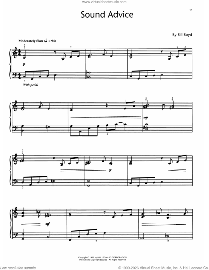 Sound Advice sheet music for piano solo (elementary) by Bill Boyd, beginner piano (elementary)