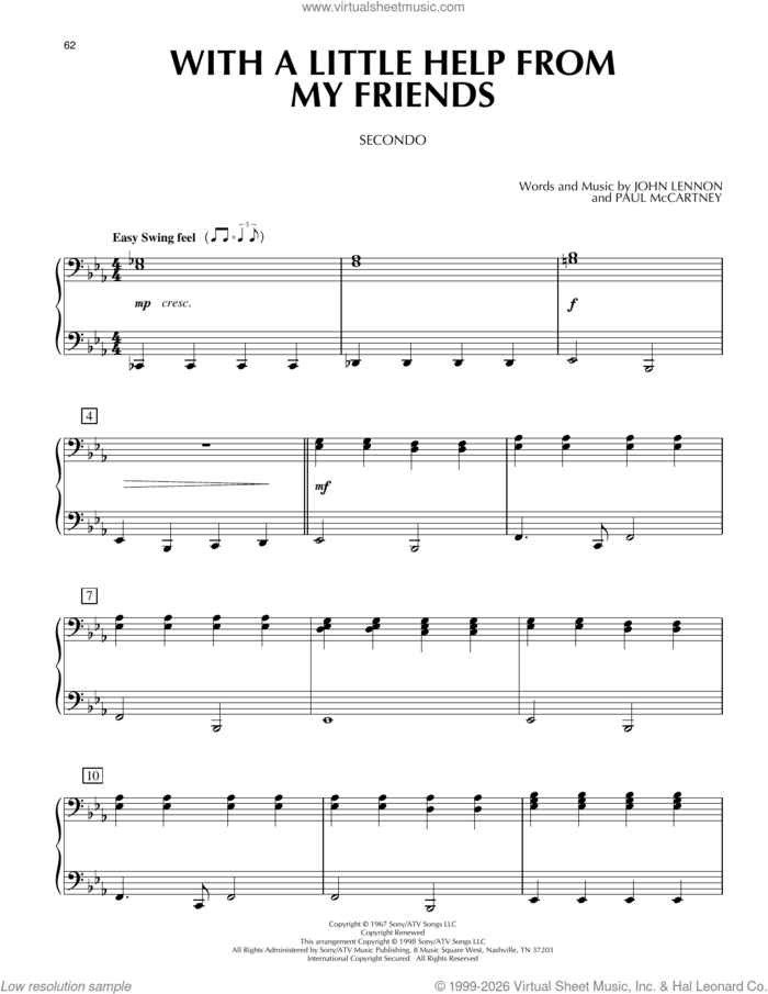 With A Little Help From My Friends sheet music for piano four hands by The Beatles, John Lennon and Paul McCartney, intermediate skill level
