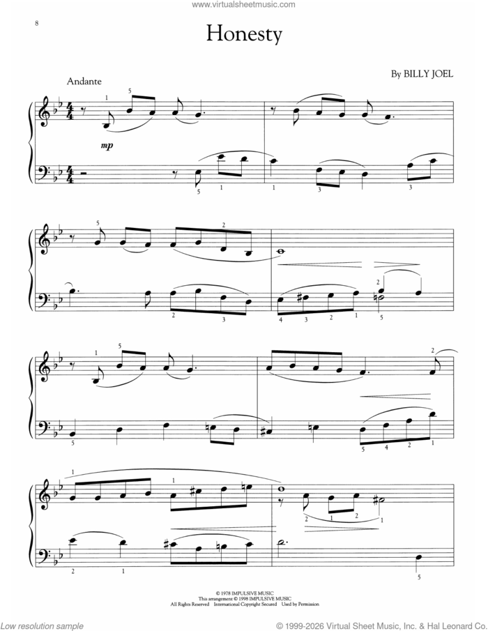 Honesty (arr. Phillip Keveren) sheet music for voice and other instruments (E-Z Play) by Billy Joel and Phillip Keveren, easy skill level