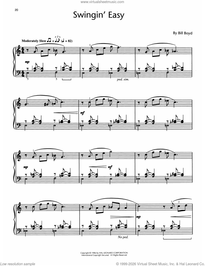Swingin' Easy sheet music for piano solo (elementary) by Bill Boyd, beginner piano (elementary)