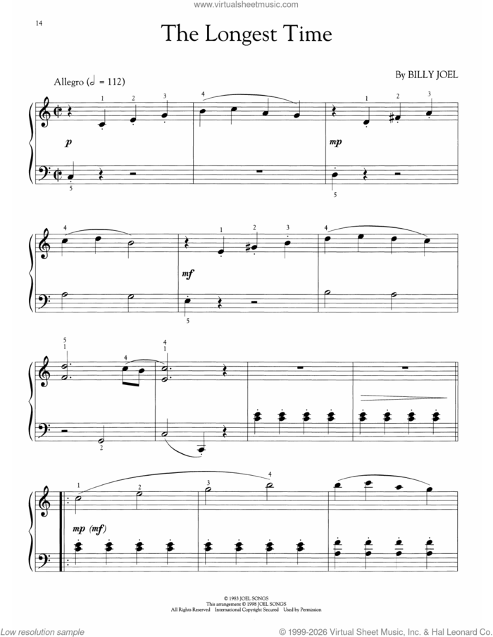 The Longest Time (arr. Phillip Keveren) sheet music for voice and other instruments (E-Z Play) by Billy Joel and Phillip Keveren, easy skill level