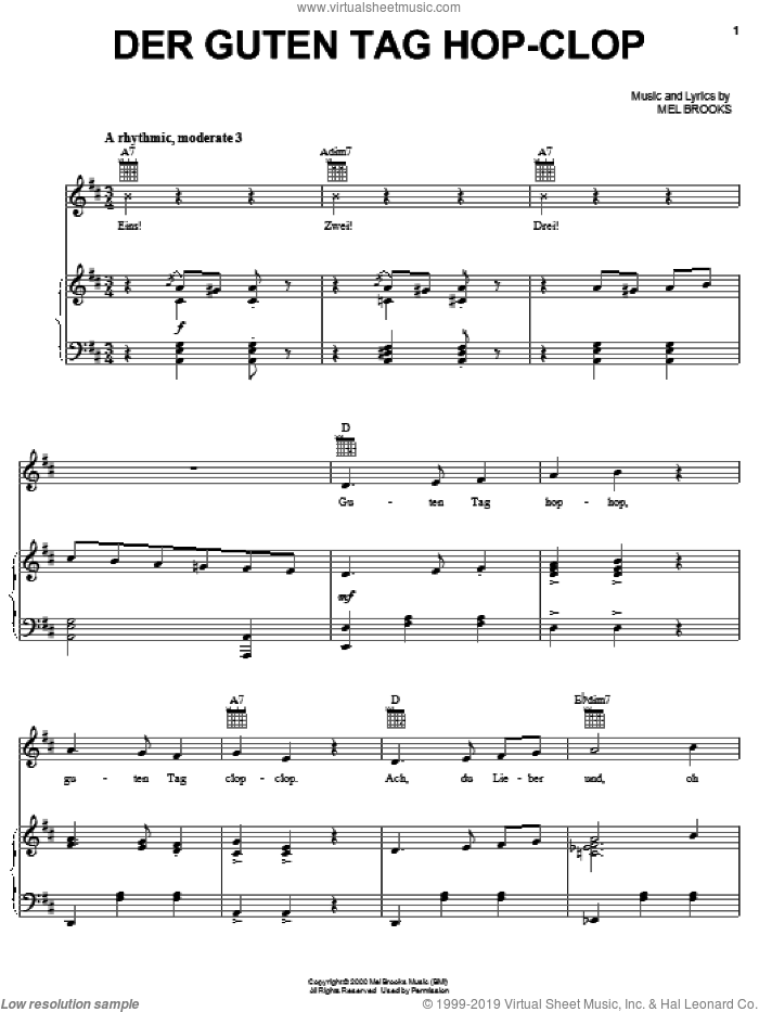 Der Guten Tag Hop-Clop sheet music for voice, piano or guitar by Mel Brooks and The Producers (Musical), intermediate skill level