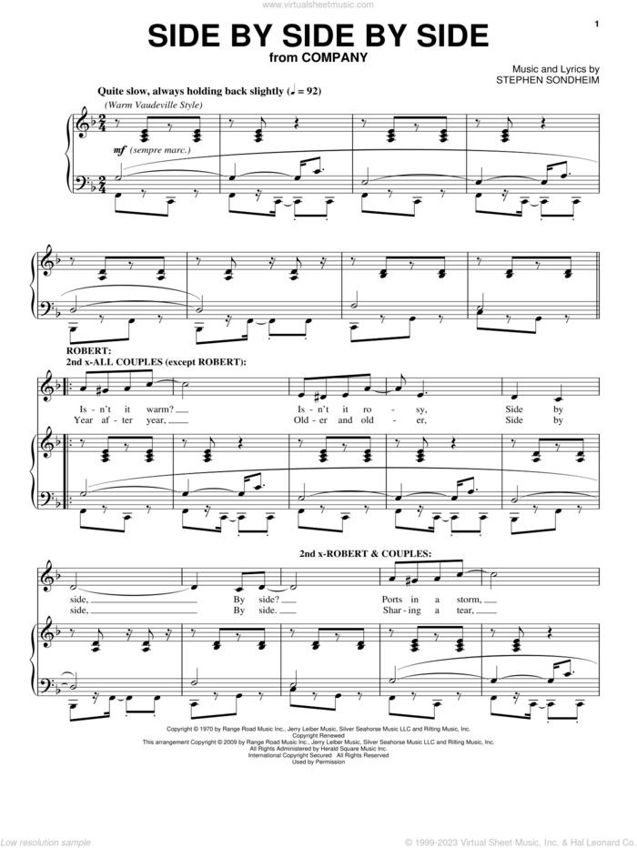 Side By Side By Side sheet music for voice and piano by Stephen Sondheim and Company (Musical), intermediate skill level