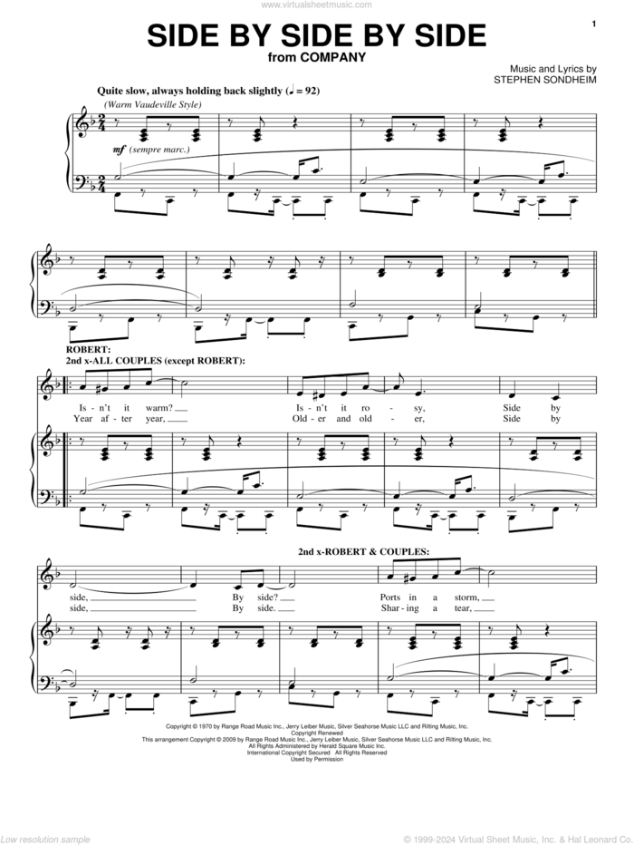 Side By Side By Side sheet music for voice and piano by Stephen Sondheim and Company (Musical), intermediate skill level