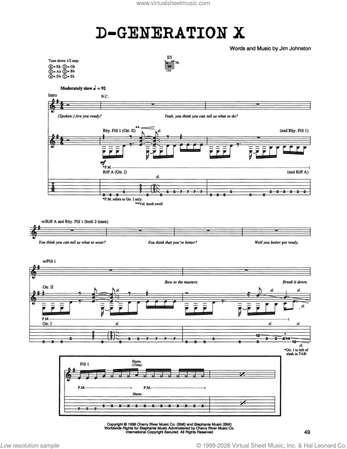D-Generation X sheet music for guitar (tablature) by Jim Johnston, intermediate skill level