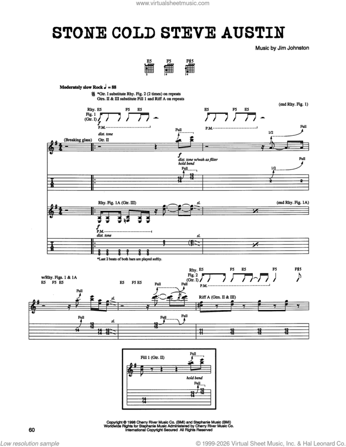 Stone Cold Steve Austin sheet music for guitar (tablature) by Jim Johnston, intermediate skill level