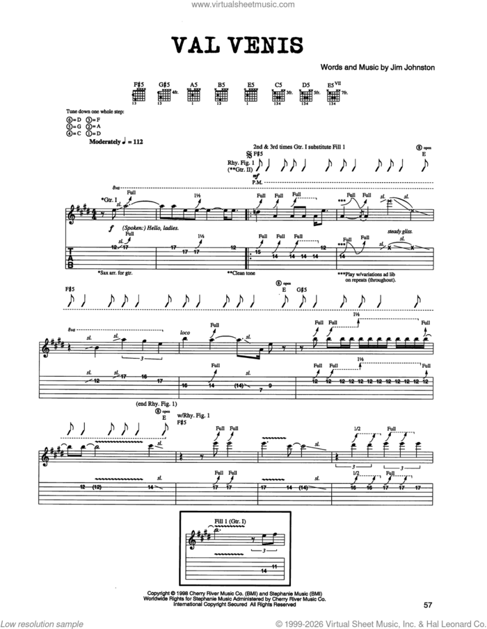 Val Venis sheet music for guitar (tablature) by Jim Johnston, intermediate skill level