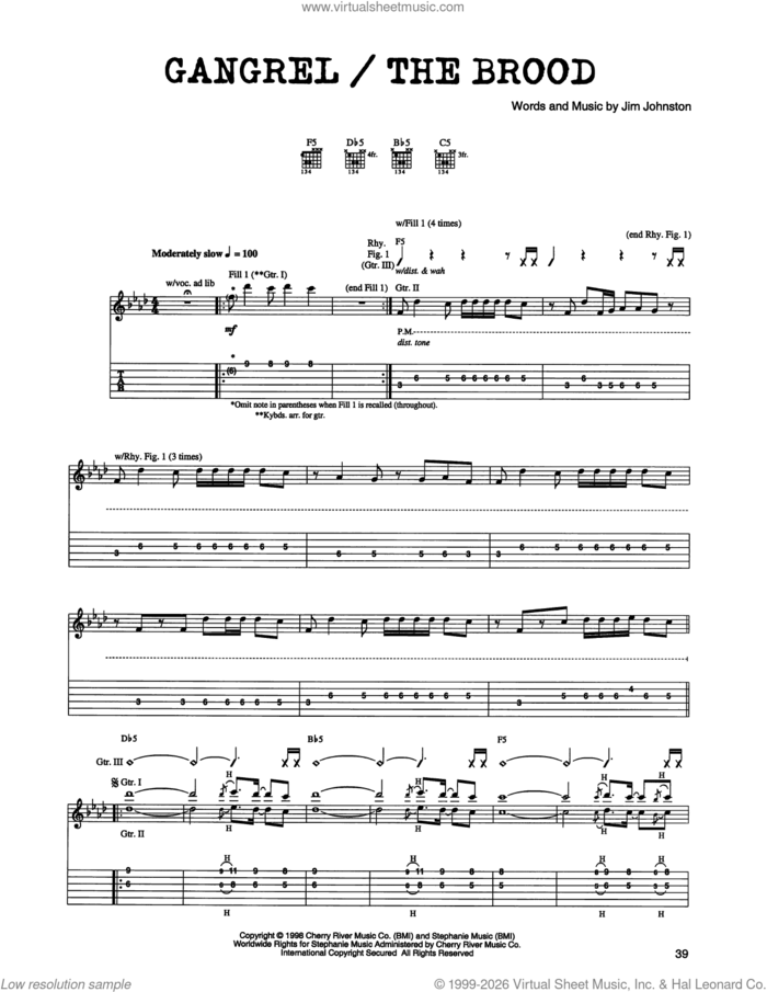 Gangrel/The Brood sheet music for guitar (tablature) by Jim Johnston, intermediate skill level