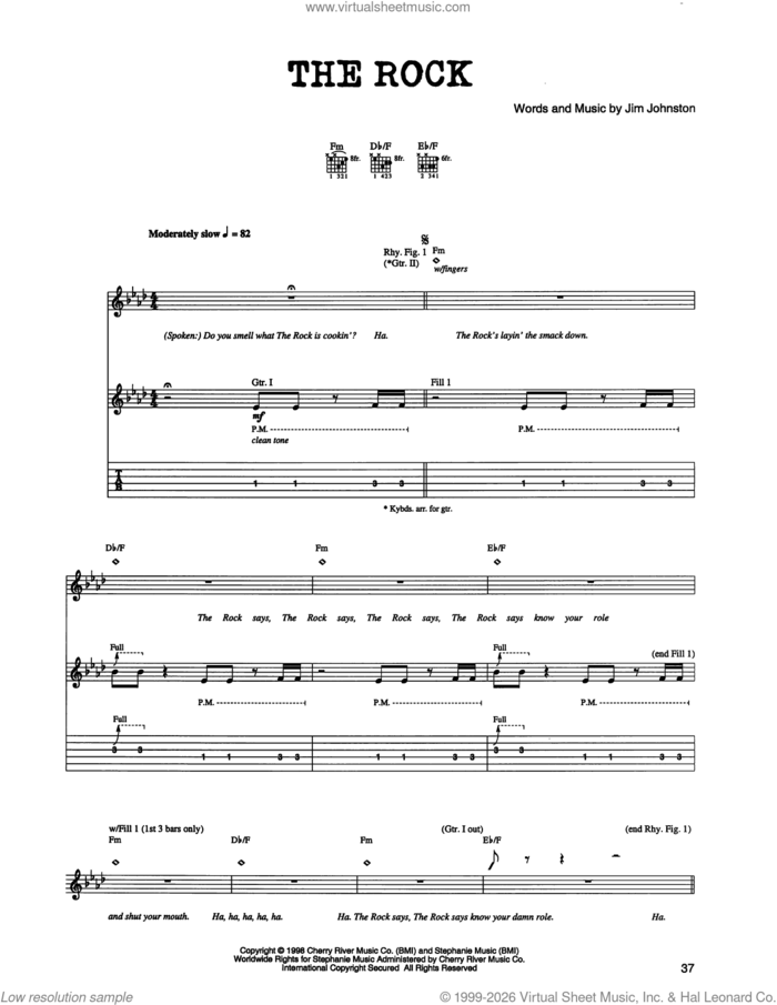 The Rock sheet music for guitar (tablature) by Jim Johnston, intermediate skill level