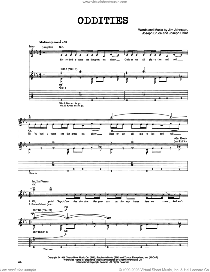 Oddities sheet music for guitar (tablature) by Jim Johnston, Joseph Bruce and Joseph Usler, intermediate skill level