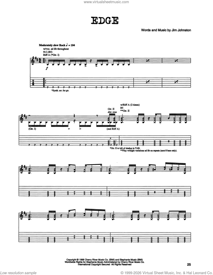 Edge sheet music for guitar (tablature) by Jim Johnston, intermediate skill level