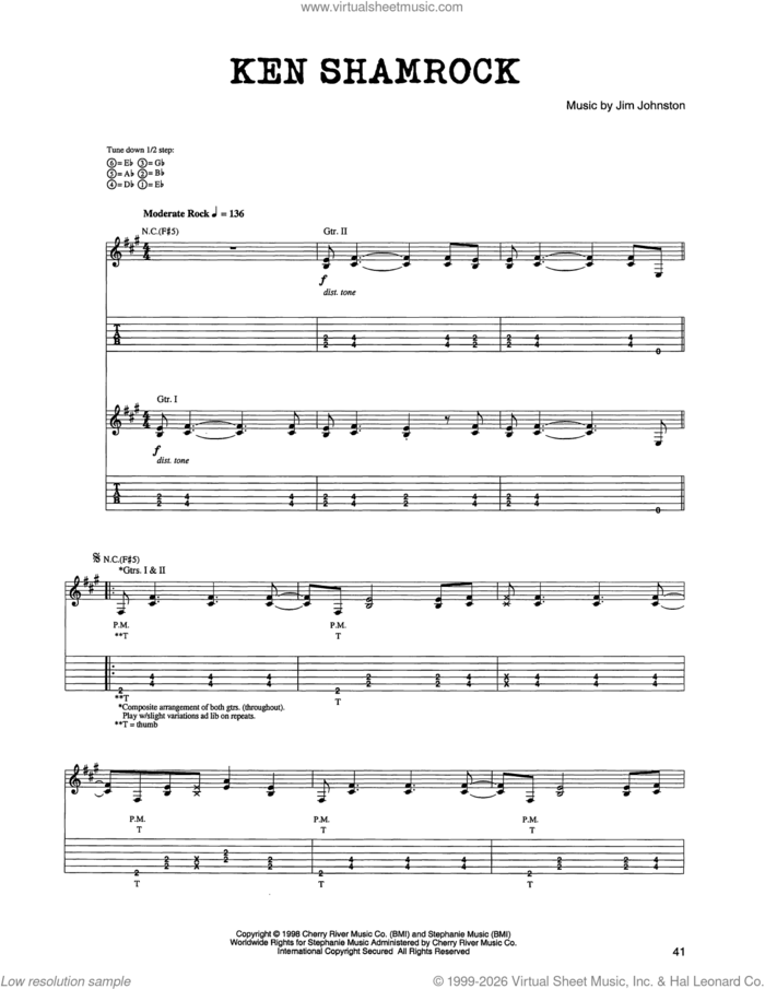 Ken Shamrock sheet music for guitar (tablature) by Jim Johnston, intermediate skill level