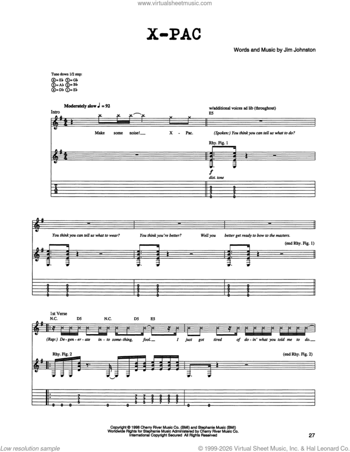 X-Pac sheet music for guitar (tablature) by Jim Johnston, intermediate skill level