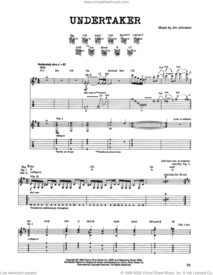 Undertaker sheet music for guitar (tablature) by Jim Johnston, intermediate skill level