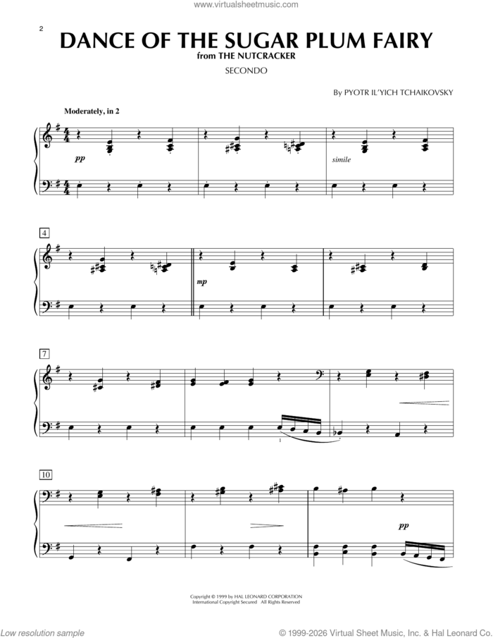 Dance Of The Sugar Plum Fairy, Op. 71a sheet music for piano four hands by Pyotr Ilyich Tchaikovsky, classical score, intermediate skill level