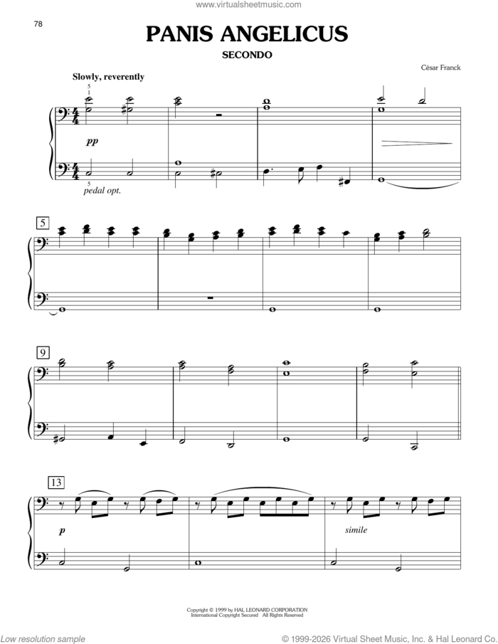 Panis Angelicus (O Lord Most Holy) sheet music for piano four hands by Cesar Franck, classical wedding score, intermediate skill level