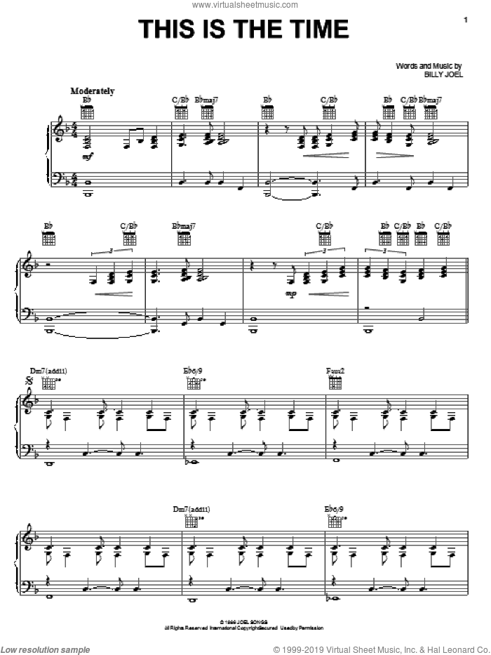 This Is The Time sheet music for voice, piano or guitar by Billy Joel, intermediate skill level