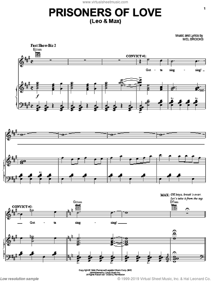 Prisoners Of Love (Leo and Max) sheet music for voice, piano or guitar by Mel Brooks and The Producers (Musical), intermediate skill level
