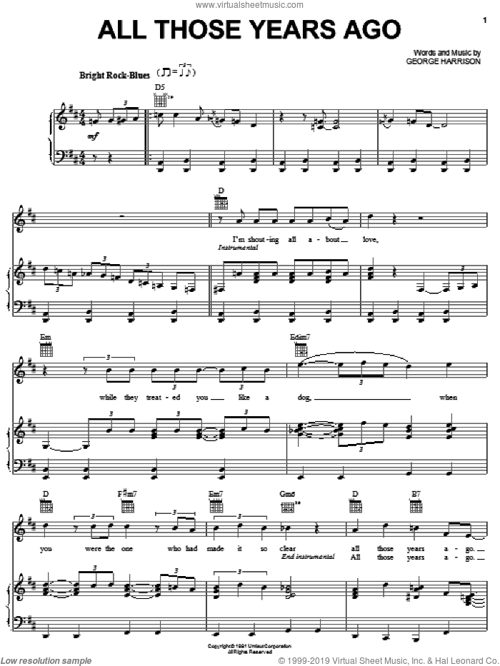 All Those Years Ago sheet music for voice, piano or guitar by George Harrison, intermediate skill level