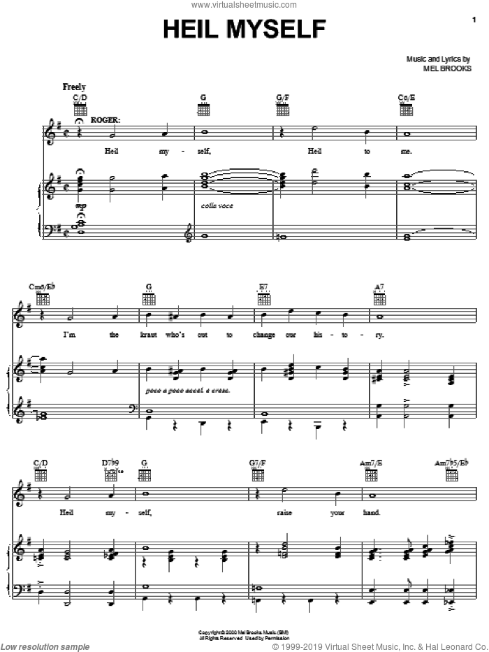 Heil Myself sheet music for voice, piano or guitar by Mel Brooks and The Producers (Musical), intermediate skill level