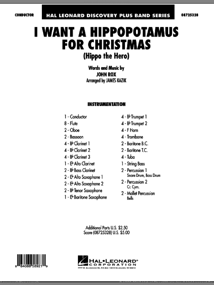 I Want A Hippopotamus For Christmas (COMPLETE) sheet music for concert band by John Rox and James Kazik, intermediate skill level