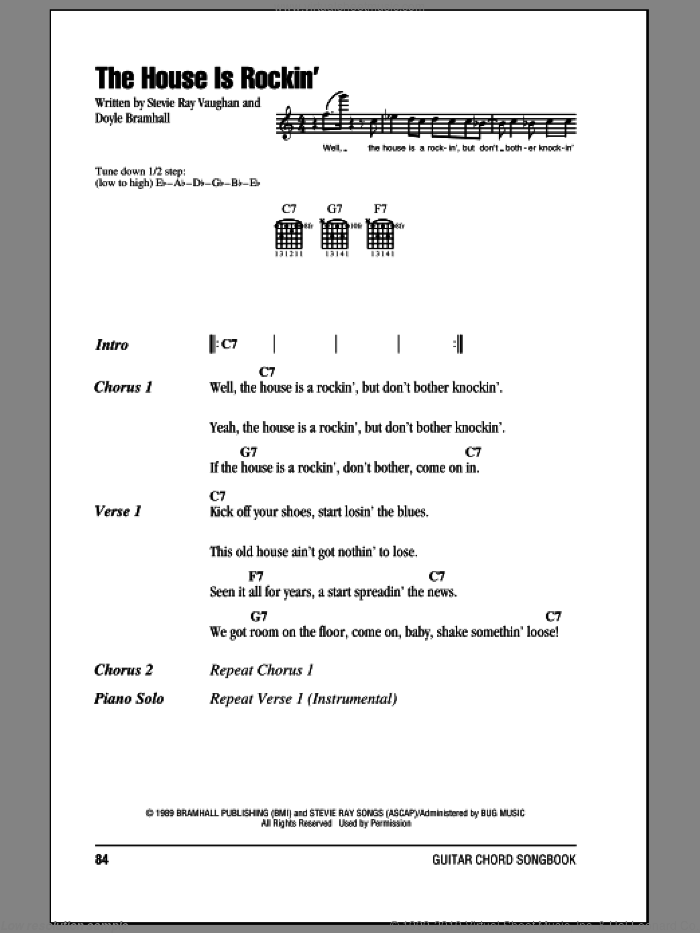 The House Is Rockin' sheet music for guitar (chords) by Stevie Ray Vaughan and Doyle Bramhall, intermediate skill level