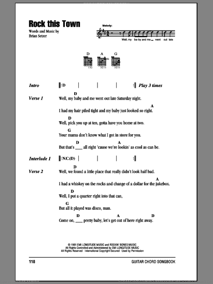 Rock This Town sheet music for guitar (chords) by Stray Cats and Brian Setzer, intermediate skill level