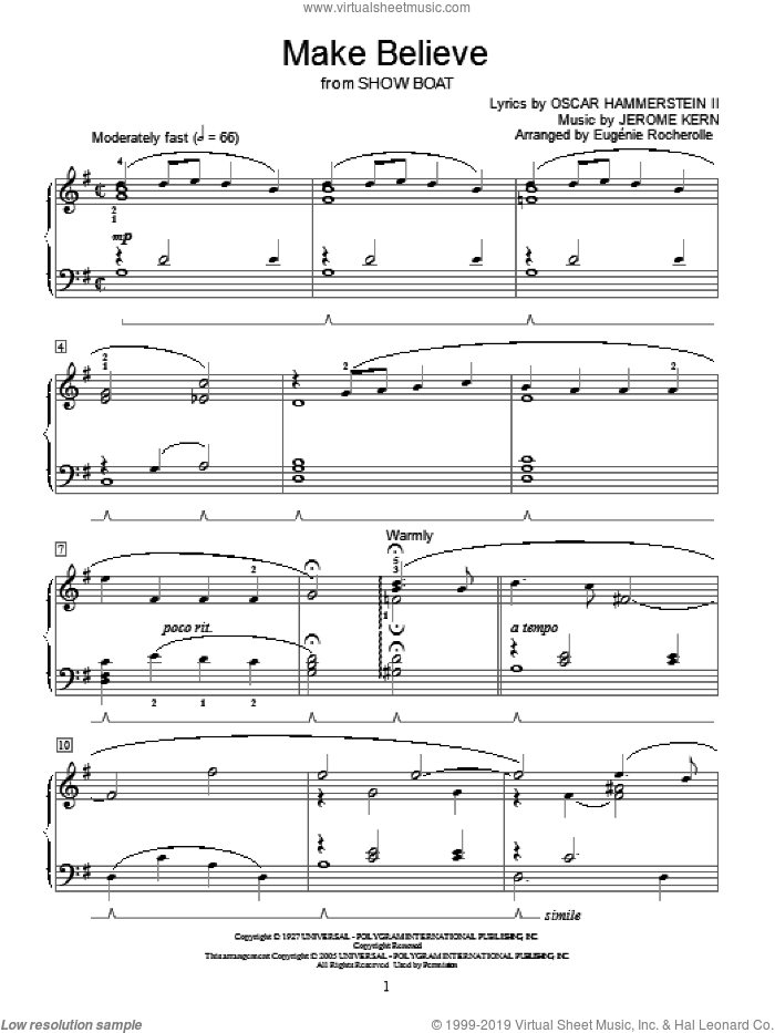 Make Believe sheet music for piano solo (elementary) by Jerome Kern, Miscellaneous and Oscar II Hammerstein, beginner piano (elementary)