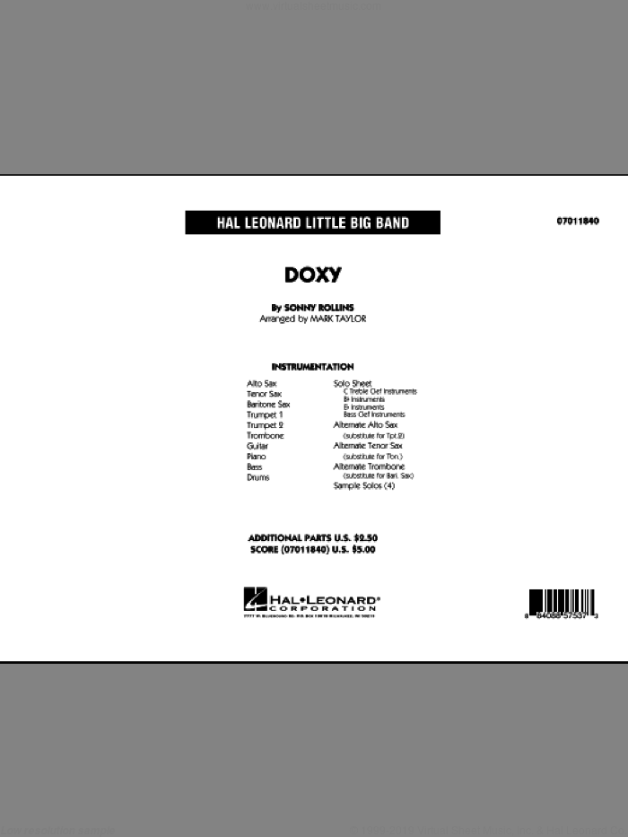 Doxy (COMPLETE) sheet music for jazz band by Sonny Rollins and Mark Taylor, intermediate skill level