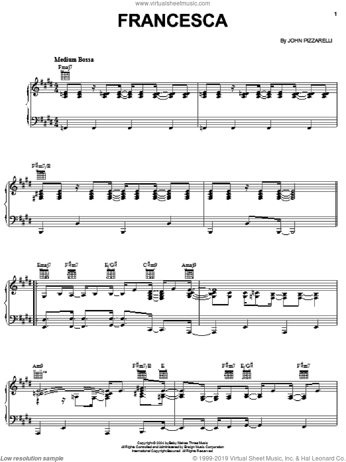 Francesca sheet music for voice, piano or guitar by John Pizzarelli, intermediate skill level