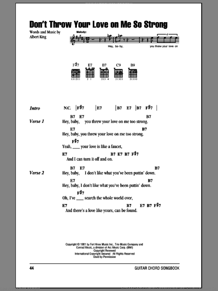 Don't Throw Your Love On Me So Strong sheet music for guitar (chords) by Albert King, intermediate skill level