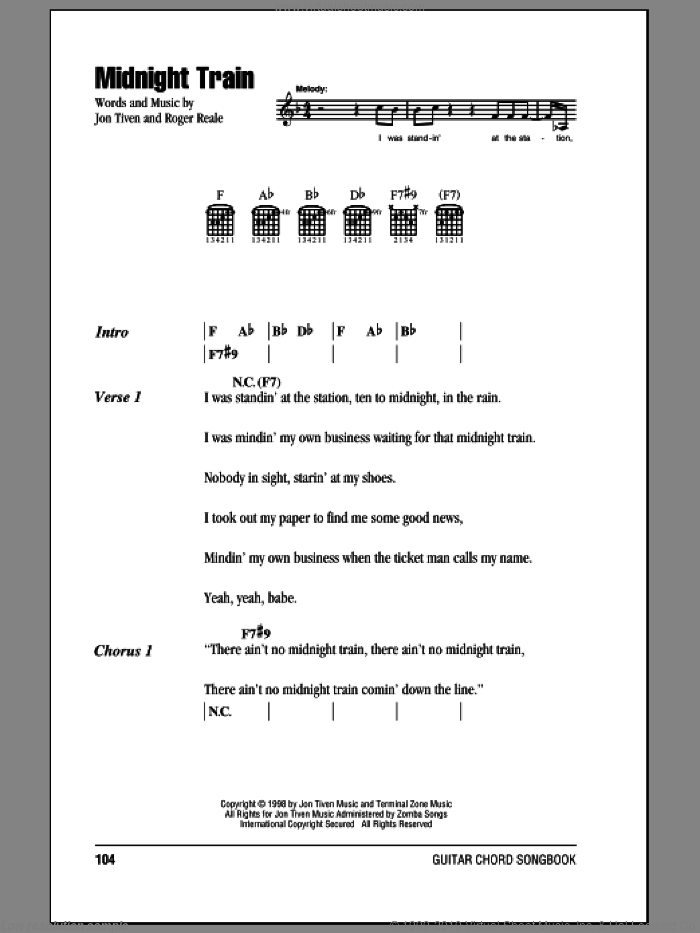Midnight Train sheet music for guitar (chords) by Buddy Guy, Jon Tiven and Roger Reale, intermediate skill level