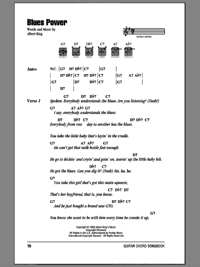 Blues Power sheet music for guitar (chords) by Albert King, intermediate skill level