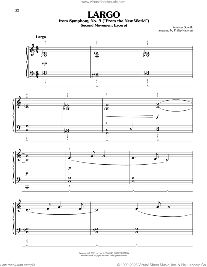 Largo (arr. Phillip Keveren) sheet music for piano solo by Antonin Dvorak and Phillip Keveren, classical score, easy skill level