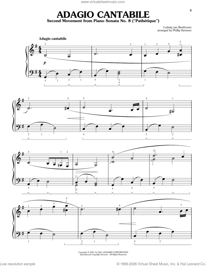 Piano Sonata No. 8 'Pathetique,' Second Movement (arr. Phillip Keveren) sheet music for piano solo by Ludwig Van Beethoven and Phillip Keveren, classical score, easy skill level