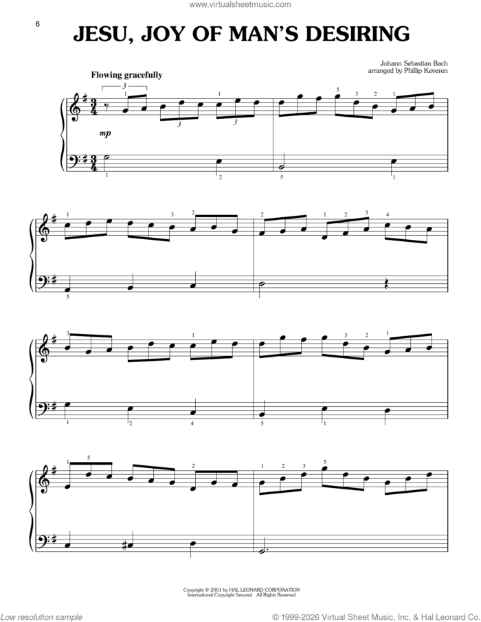 Jesu, Joy Of Man's Desiring (arr. Phillip Keveren) sheet music for piano solo by Robert Bridges, Phillip Keveren and Johann Sebastian Bach, classical wedding score, easy skill level