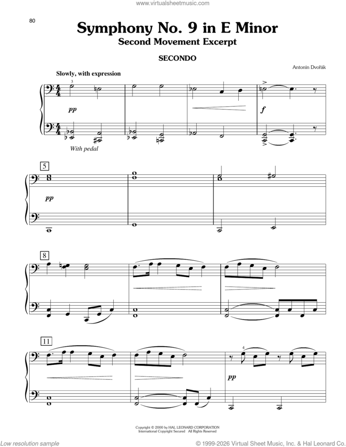 Symphony No. 9 In E Minor ('From The New World'), Second Movement Excerpt (arr. Carol Klose) sheet music for piano four hands by Antonin Dvorak and Carol Klose, classical score, easy skill level