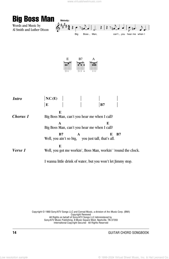 Big Boss Man sheet music for guitar (chords) by Elvis Presley, Al Smith and Luther Dixon, intermediate skill level