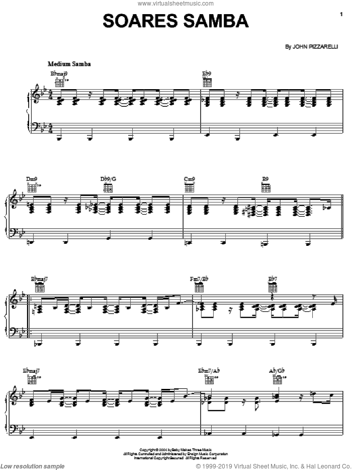 Soares Samba sheet music for voice, piano or guitar by John Pizzarelli, intermediate skill level