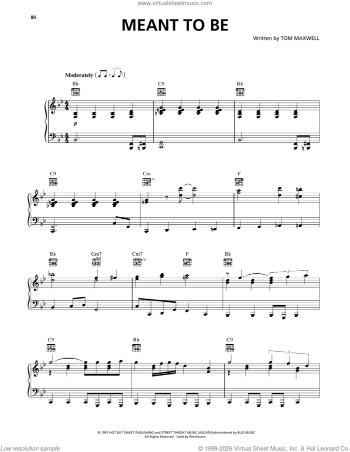 Meant To Be sheet music for voice, piano or guitar by Squirrel Nut Zippers and Tom Maxwell, intermediate skill level