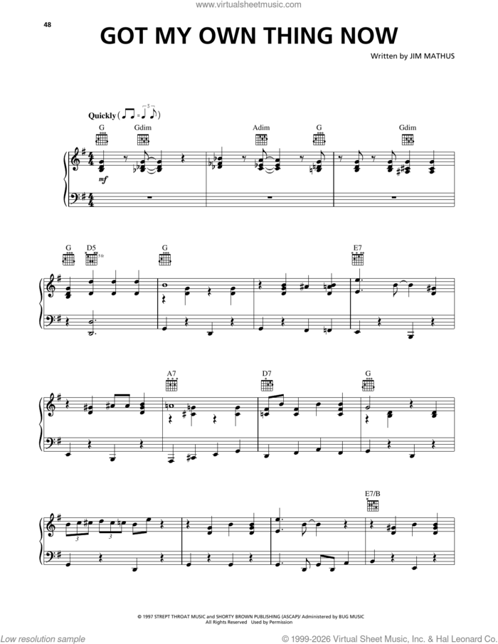 Got My Own Thing Now sheet music for voice, piano or guitar by Squirrel Nut Zippers and Jim Mathus, intermediate skill level
