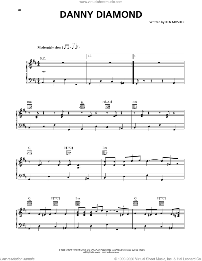 Danny Diamond sheet music for voice, piano or guitar by Squirrel Nut Zippers and Ken Mosher, intermediate skill level