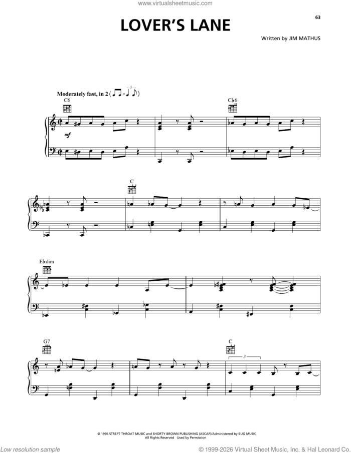 Lover's Lane sheet music for voice, piano or guitar by Squirrel Nut Zippers and Jim Mathus, intermediate skill level