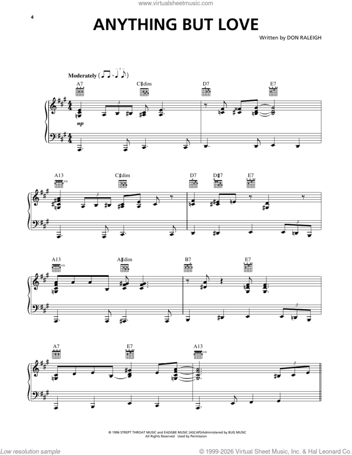 Anything But Love sheet music for voice, piano or guitar by Squirrel Nut Zippers and Don Raleigh, intermediate skill level