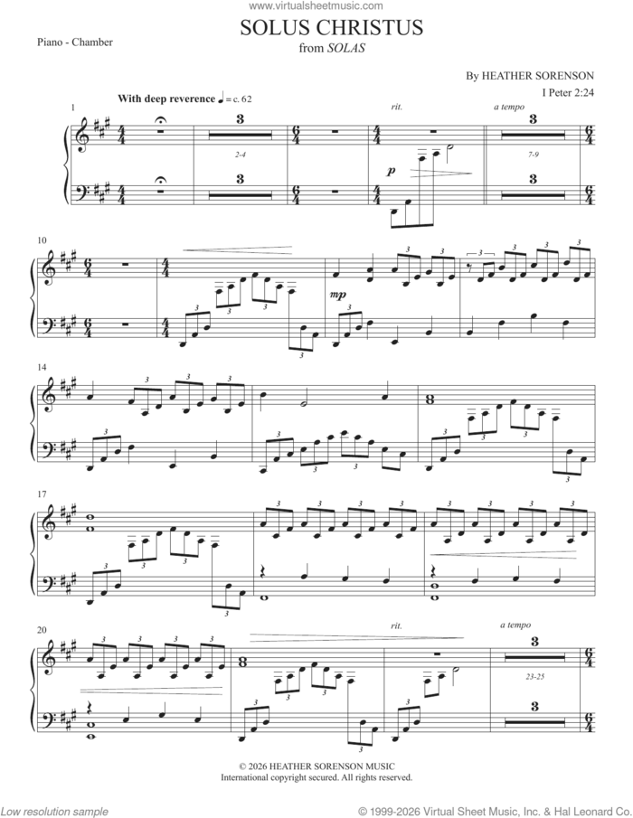 Solus Christus (from Solas) sheet music for orchestra/band (piano) by Heather Sorenson and 1 Peter 2:24, intermediate skill level
