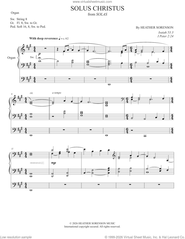 Solus Christus (from Solas) sheet music for orchestra/band (organ) by Heather Sorenson and 1 Peter 2:24, intermediate skill level
