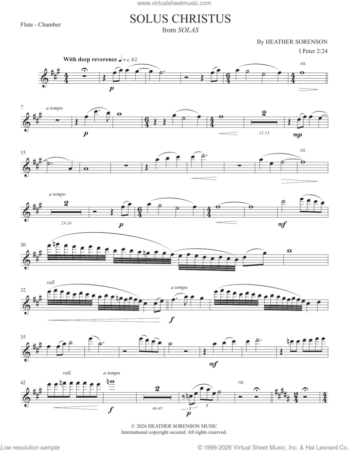 Solus Christus (from Solas) sheet music for orchestra/band (flute) by Heather Sorenson and 1 Peter 2:24, intermediate skill level